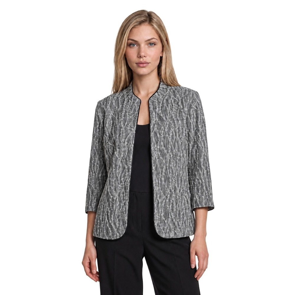 Alex Evenings Jacket Women's Size Large Silver Black Textured Vine Open Blouse